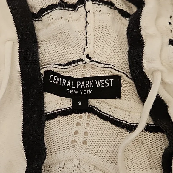 Central Park West White and Black Stripe Knit Hoodie Sweatshirt - Picture 5 of 5